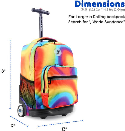 Sunrise Kids Rolling Backpack with Wheels for Girls Boys, Roller Bookbag for School, 18 x 13 x 9 Inches, Confetti - Colors A