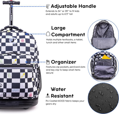Sunrise Kids Rolling Backpack with Wheels for Girls Boys, Roller Bookbag for School, 18 x 13 x 9 Inches, Confetti - Colors A