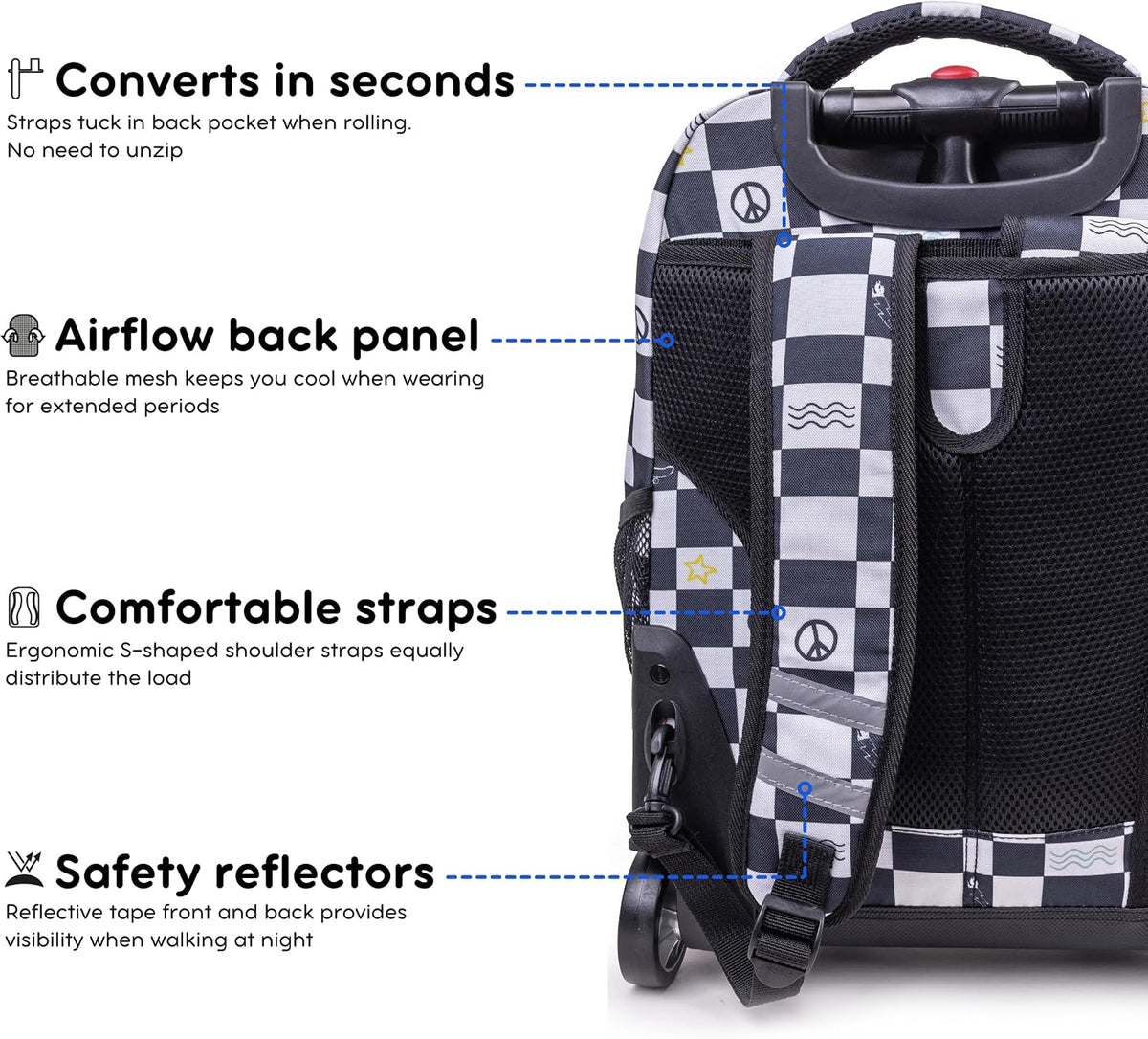 Sunrise Kids Rolling Backpack with Wheels for Girls Boys, Roller Bookbag for School, 18 x 13 x 9 Inches, Confetti - Colors A