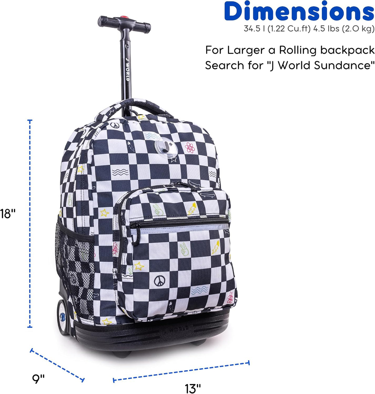 Sunrise Kids Rolling Backpack with Wheels for Girls Boys, Roller Bookbag for School, 18 x 13 x 9 Inches, Confetti - Colors A