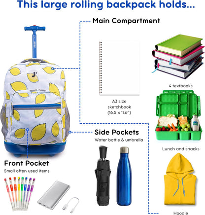 Sunrise Kids Rolling Backpack with Wheels for Girls Boys, Roller Bookbag for School, 18 x 13 x 9 Inches, Confetti - Colors A
