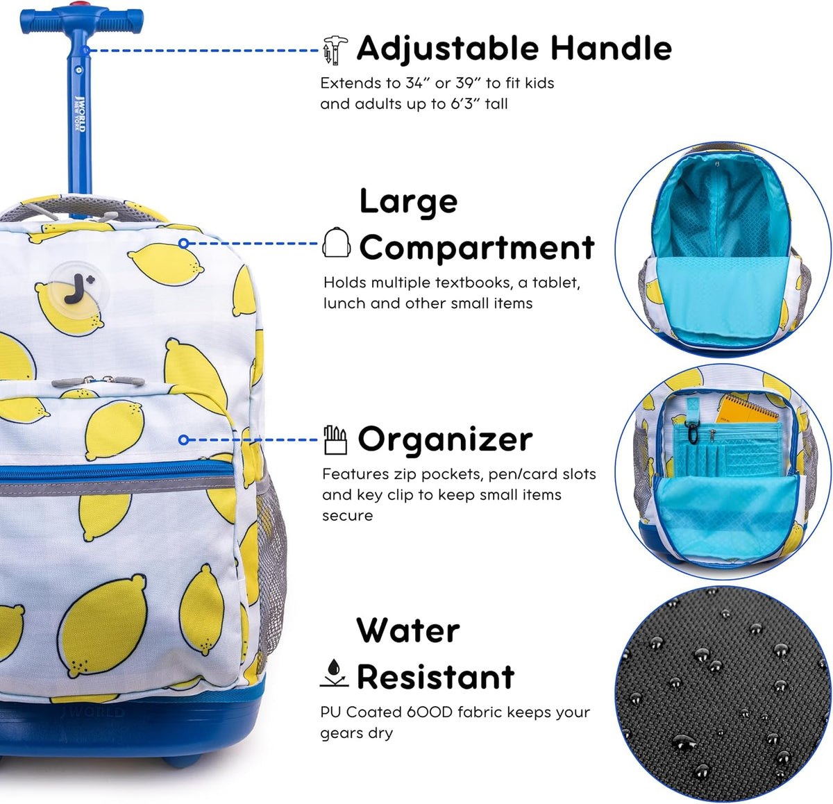 Sunrise Kids Rolling Backpack with Wheels for Girls Boys, Roller Bookbag for School, 18 x 13 x 9 Inches, Confetti - Colors A