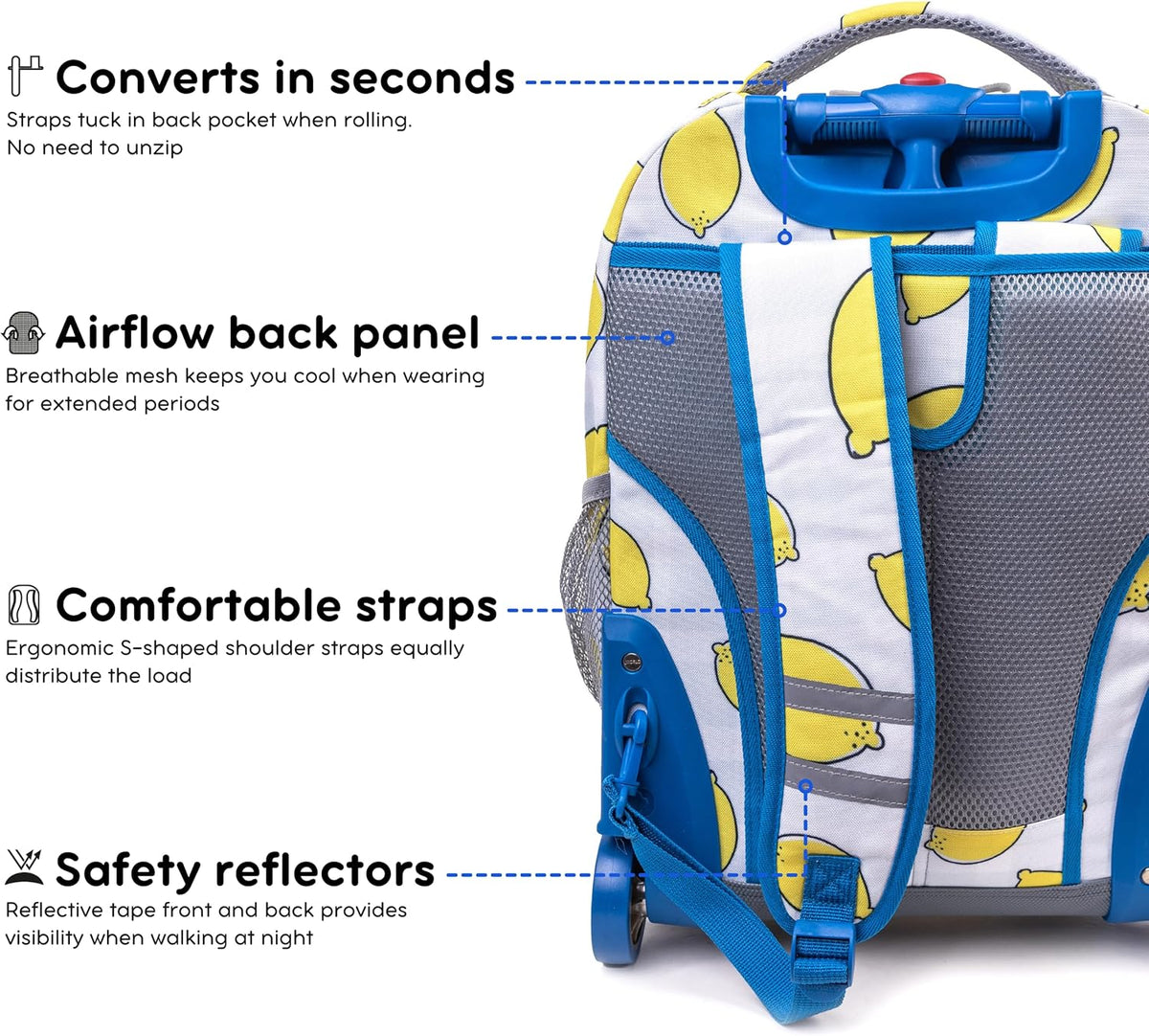 Sunrise Kids Rolling Backpack with Wheels for Girls Boys, Roller Bookbag for School, 18 x 13 x 9 Inches, Confetti - Colors A