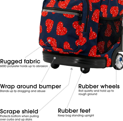 Sunrise Kids Rolling Backpack with Wheels for Girls Boys, Roller Bookbag for School, 18 x 13 x 9 Inches, Confetti - Colors A