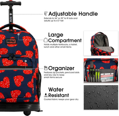 Sunrise Kids Rolling Backpack with Wheels for Girls Boys, Roller Bookbag for School, 18 x 13 x 9 Inches, Confetti - Colors A