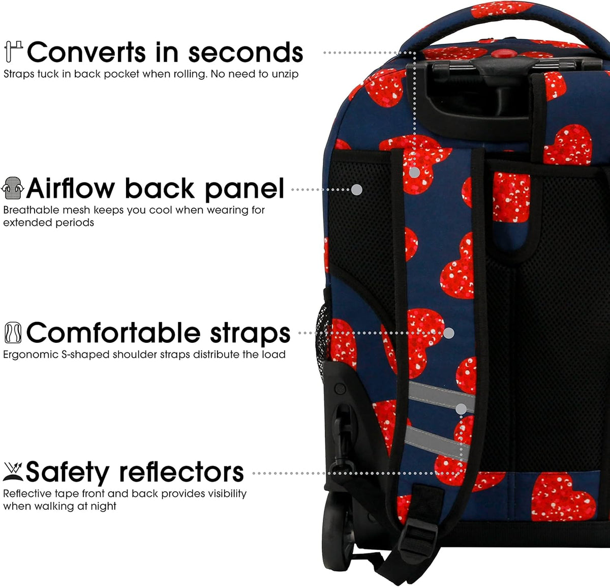 Sunrise Kids Rolling Backpack with Wheels for Girls Boys, Roller Bookbag for School, 18 x 13 x 9 Inches, Confetti - Colors A