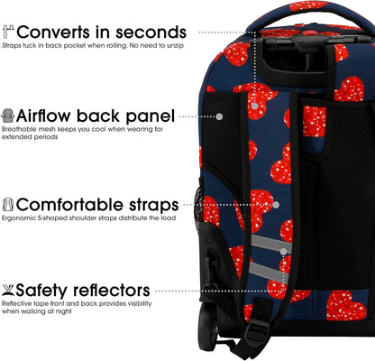 Sunrise Kids Rolling Backpack with Wheels for Girls Boys, Roller Bookbag for School, 18 x 13 x 9 Inches, Confetti - Colors A