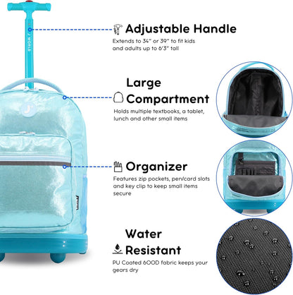 Sunrise Kids Rolling Backpack with Wheels for Girls Boys, Roller Bookbag for School, 18 x 13 x 9 Inches, Confetti - Colors A