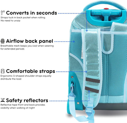 Sunrise Kids Rolling Backpack with Wheels for Girls Boys, Roller Bookbag for School, 18 x 13 x 9 Inches, Confetti - Colors A