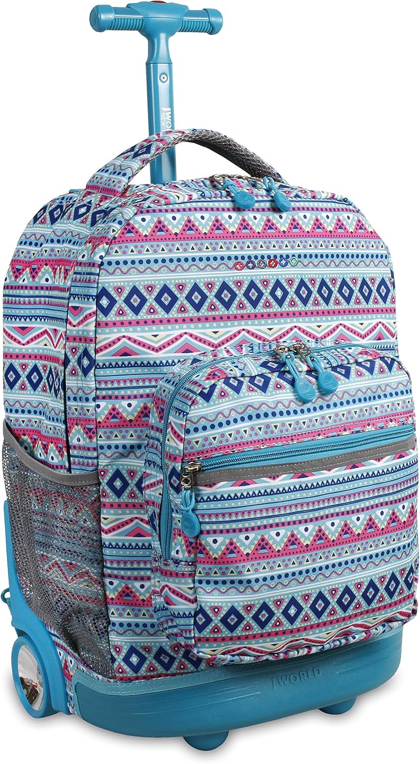 Sunrise Kids Rolling Backpack with Wheels for Girls Boys, Roller Bookbag for School, 18 x 13 x 9 Inches, Confetti - Colors A