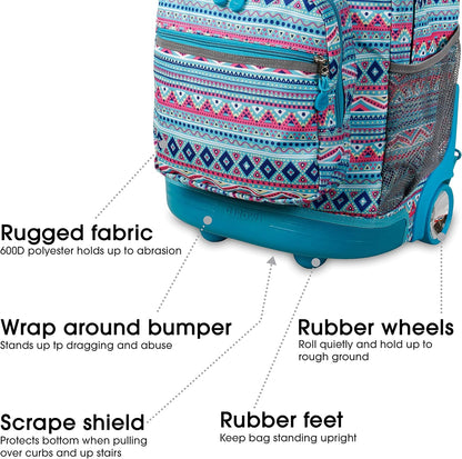 Sunrise Kids Rolling Backpack with Wheels for Girls Boys, Roller Bookbag for School, 18 x 13 x 9 Inches, Confetti - Colors A