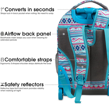 Sunrise Kids Rolling Backpack with Wheels for Girls Boys, Roller Bookbag for School, 18 x 13 x 9 Inches, Confetti - Colors A