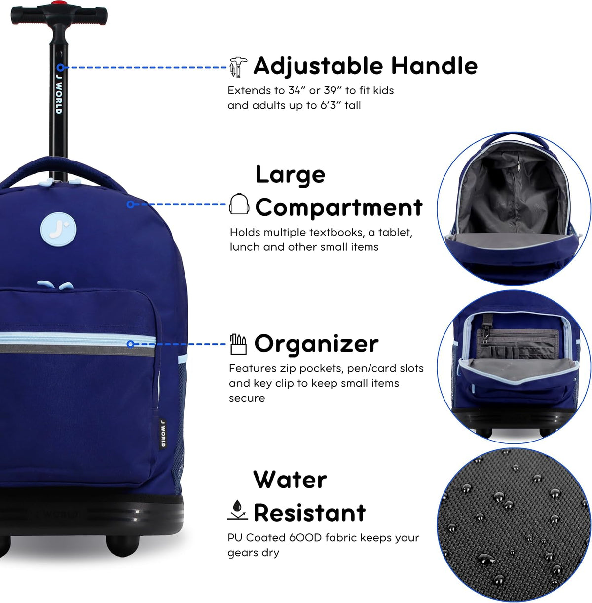 Sunrise Kids Rolling Backpack with Wheels for Girls Boys, Roller Bookbag for School, 18 x 13 x 9 Inches, Confetti - Colors A