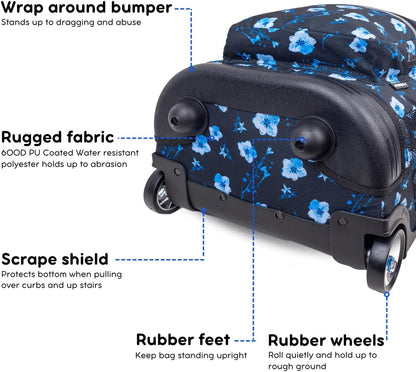 Sunrise Kids Rolling Backpack with Wheels for Girls Boys, Roller Bookbag for School, 18 x 13 x 9 Inches, Confetti - Colors A