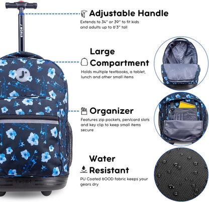 Sunrise Kids Rolling Backpack with Wheels for Girls Boys, Roller Bookbag for School, 18 x 13 x 9 Inches, Confetti - Colors A