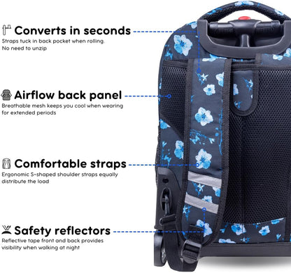 Sunrise Kids Rolling Backpack with Wheels for Girls Boys, Roller Bookbag for School, 18 x 13 x 9 Inches, Confetti - Colors A