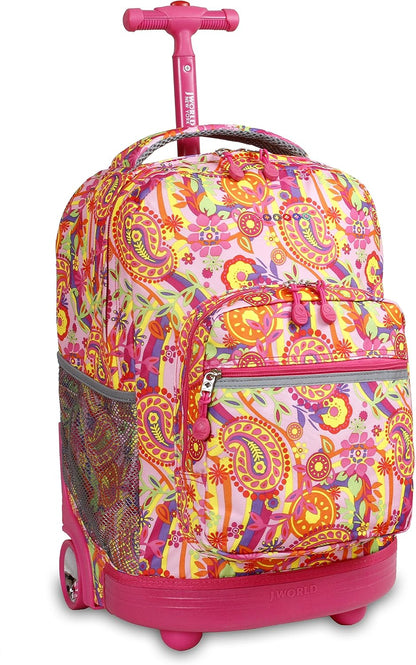 Sunrise Kids Rolling Backpack with Wheels for Girls Boys, Roller Bookbag for School, 18 x 13 x 9 Inches, Confetti - Colors A