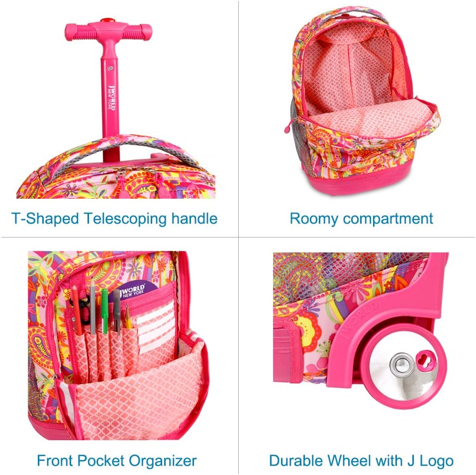 Sunrise Kids Rolling Backpack with Wheels for Girls Boys, Roller Bookbag for School, 18 x 13 x 9 Inches, Confetti - Colors A