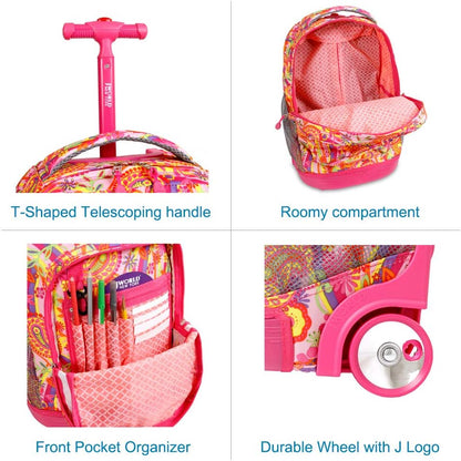 Sunrise Kids Rolling Backpack with Wheels for Girls Boys, Roller Bookbag for School, 18 x 13 x 9 Inches, Confetti - Colors A