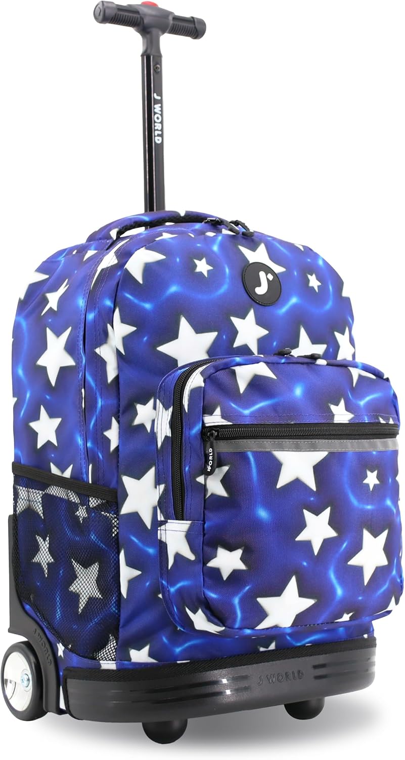 Sunrise Kids Rolling Backpack with Wheels for Girls Boys, Roller Bookbag for School, 18 x 13 x 9 Inches, Confetti - Colors A