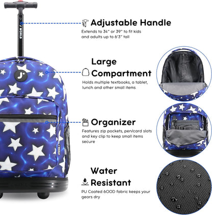 Sunrise Kids Rolling Backpack with Wheels for Girls Boys, Roller Bookbag for School, 18 x 13 x 9 Inches, Confetti - Colors A