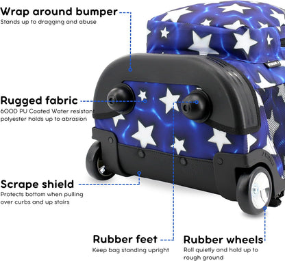 Sunrise Kids Rolling Backpack with Wheels for Girls Boys, Roller Bookbag for School, 18 x 13 x 9 Inches, Confetti - Colors A
