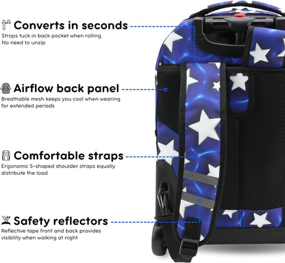 Sunrise Kids Rolling Backpack with Wheels for Girls Boys, Roller Bookbag for School, 18 x 13 x 9 Inches, Confetti - Colors A