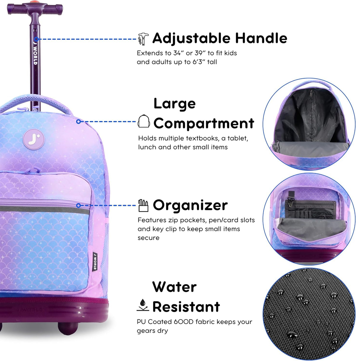 Sunrise Kids Rolling Backpack with Wheels for Girls Boys, Roller Bookbag for School, 18 x 13 x 9 Inches, Confetti - Colors A