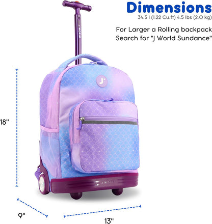 Sunrise Kids Rolling Backpack with Wheels for Girls Boys, Roller Bookbag for School, 18 x 13 x 9 Inches, Confetti - Colors A