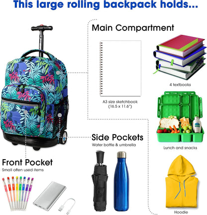 Sunrise Kids Rolling Backpack with Wheels for Girls Boys, Roller Bookbag for School, 18 x 13 x 9 Inches, Confetti - Colors A