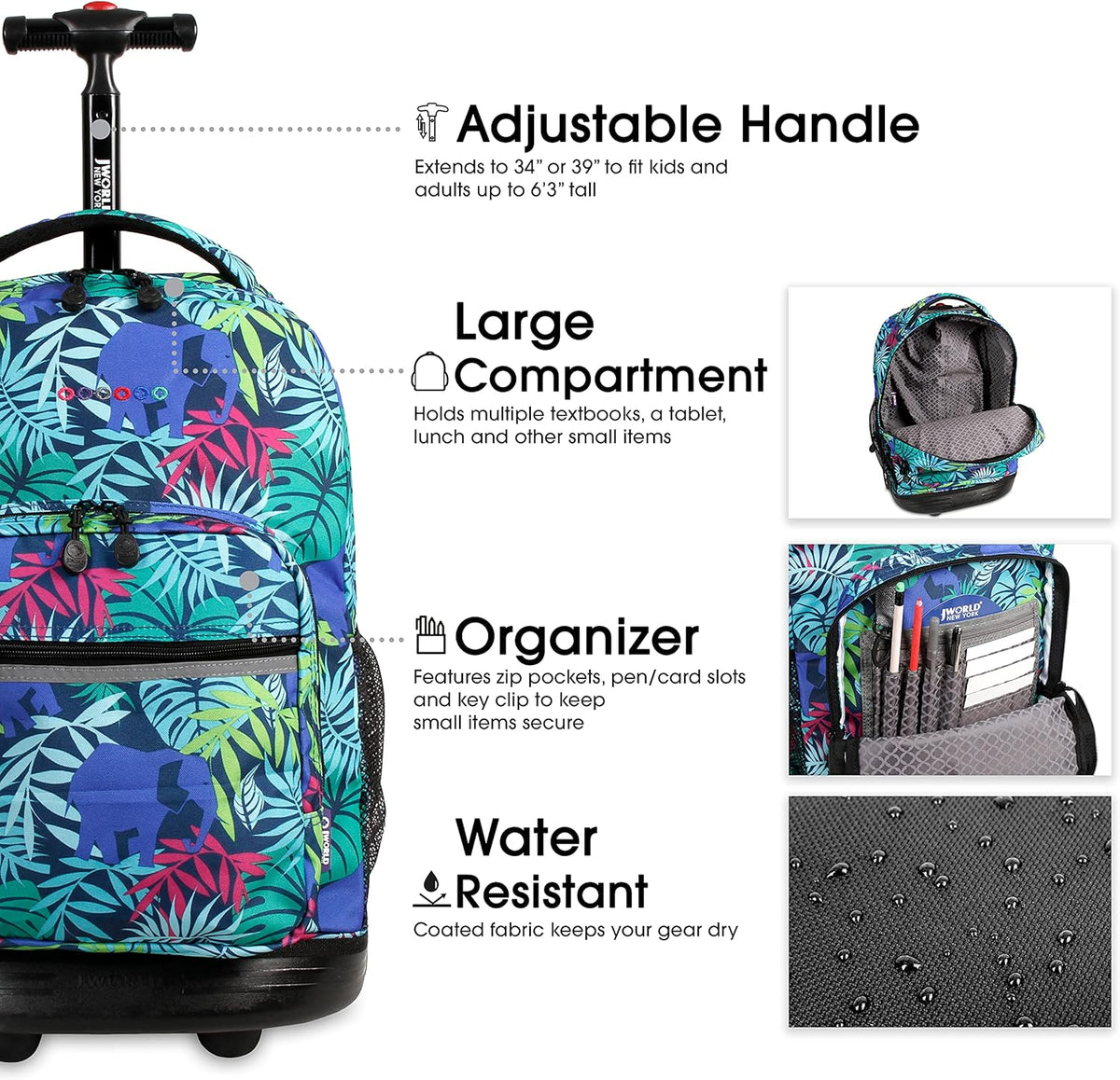 Sunrise Kids Rolling Backpack with Wheels for Girls Boys, Roller Bookbag for School, 18 x 13 x 9 Inches, Confetti - Colors A