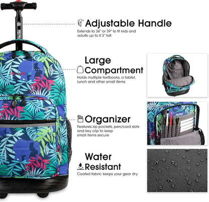 Sunrise Kids Rolling Backpack with Wheels for Girls Boys, Roller Bookbag for School, 18 x 13 x 9 Inches, Confetti - Colors A