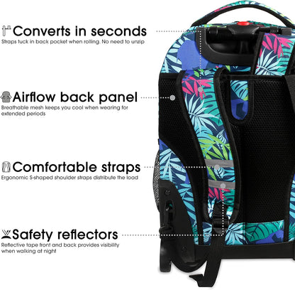 Sunrise Kids Rolling Backpack with Wheels for Girls Boys, Roller Bookbag for School, 18 x 13 x 9 Inches, Confetti - Colors A