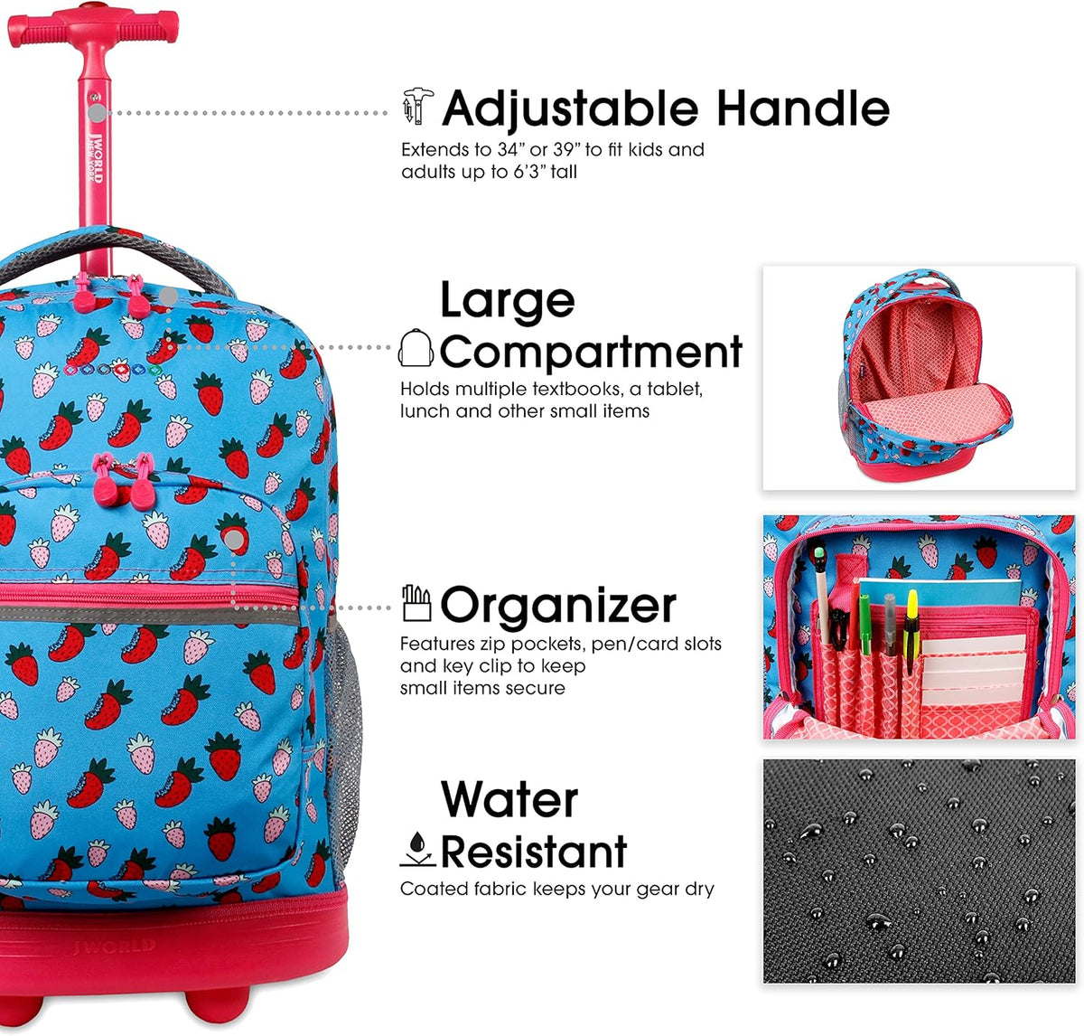 Sunrise Kids Rolling Backpack with Wheels for Girls Boys, Roller Bookbag for School, 18 x 13 x 9 Inches, Confetti - Colors A