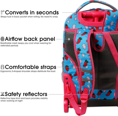 Sunrise Kids Rolling Backpack with Wheels for Girls Boys, Roller Bookbag for School, 18 x 13 x 9 Inches, Confetti - Colors A