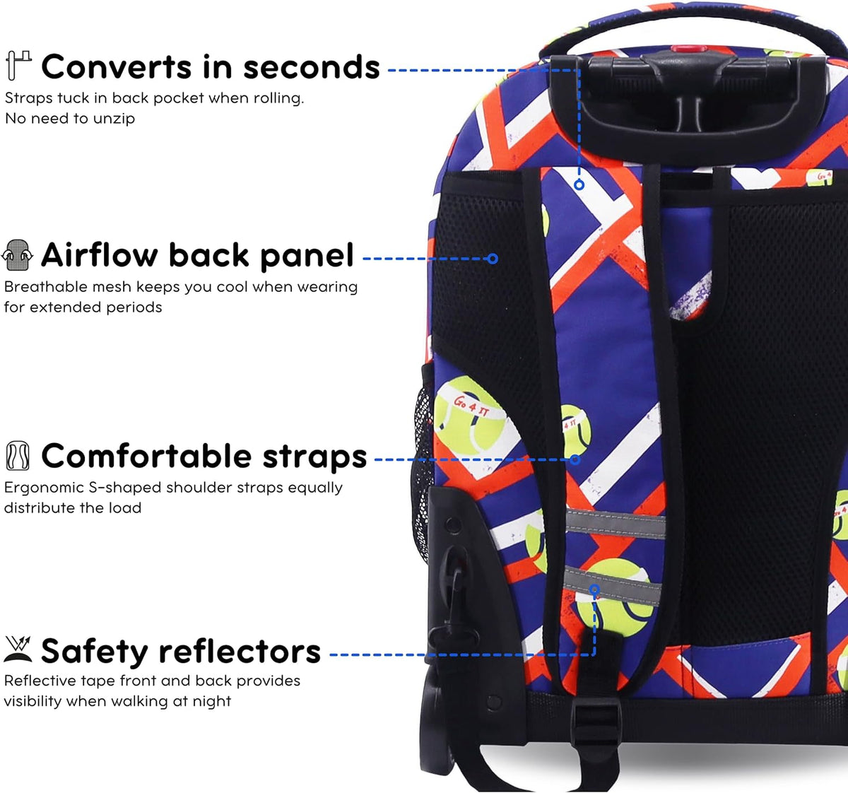 Sunrise Kids Rolling Backpack with Wheels for Girls Boys, Roller Bookbag for School, 18 x 13 x 9 Inches, Confetti - Colors A