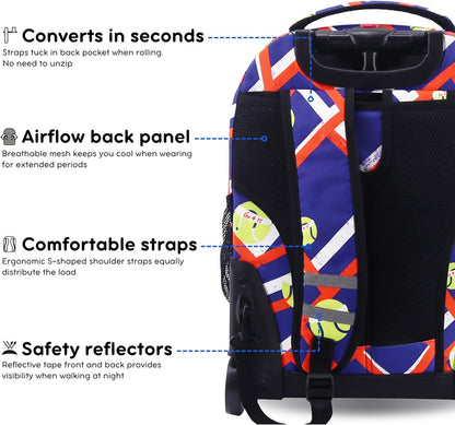 Sunrise Kids Rolling Backpack with Wheels for Girls Boys, Roller Bookbag for School, 18 x 13 x 9 Inches, Confetti - Colors A