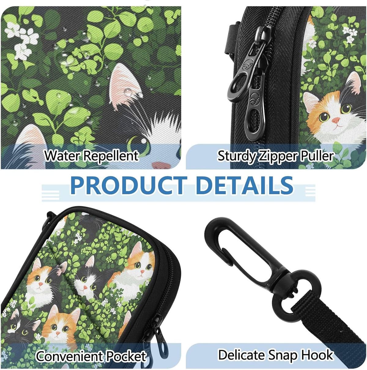 Passport Holder Cat Hidden in Green Leaves Pattern Neck Pouch Travel Wallet