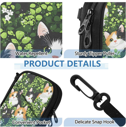Passport Holder Cat Hidden in Green Leaves Pattern Neck Pouch Travel Wallet