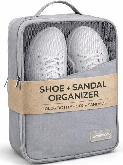 Travel Shoe Bag, Holds 3 Pairs of Shoes, Waterproof - Grey | Holds 3 pairs, waterproof rip-stop, breathable mesh + zip pocket; travel shoe bag for gym, golf & weekends