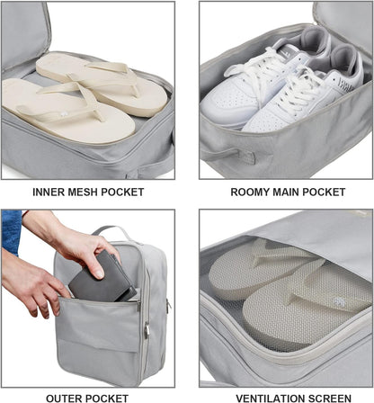 Travel Shoe Bag, Holds 3 Pairs of Shoes, Waterproof - Grey | Holds 3 pairs, waterproof rip-stop, breathable mesh + zip pocket; travel shoe bag for gym, golf & weekends