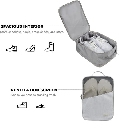 Travel Shoe Bag, Holds 3 Pairs of Shoes, Waterproof - Grey | Holds 3 pairs, waterproof rip-stop, breathable mesh + zip pocket; travel shoe bag for gym, golf & weekends