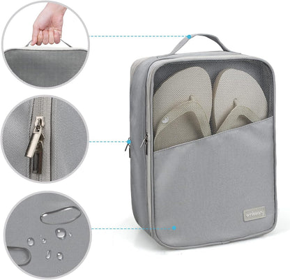 Travel Shoe Bag, Holds 3 Pairs of Shoes, Waterproof - Grey | Holds 3 pairs, waterproof rip-stop, breathable mesh + zip pocket; travel shoe bag for gym, golf & weekends