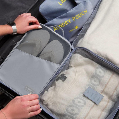 Travel Shoe Bag, Holds 3 Pairs of Shoes, Waterproof - Grey | Holds 3 pairs, waterproof rip-stop, breathable mesh + zip pocket; travel shoe bag for gym, golf & weekends