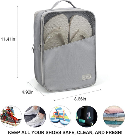 Travel Shoe Bag, Holds 3 Pairs of Shoes, Waterproof - Grey | Holds 3 pairs, waterproof rip-stop, breathable mesh + zip pocket; travel shoe bag for gym, golf & weekends