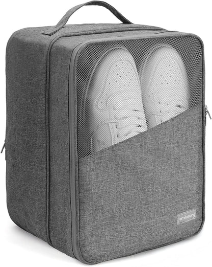Travel Shoe Bag, Holds 3 Pairs of Shoes, Waterproof - Grey | Holds 3 pairs, waterproof rip-stop, breathable mesh + zip pocket; travel shoe bag for gym, golf & weekends