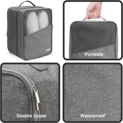 Travel Shoe Bag, Holds 3 Pairs of Shoes, Waterproof - Grey | Holds 3 pairs, waterproof rip-stop, breathable mesh + zip pocket; travel shoe bag for gym, golf & weekends