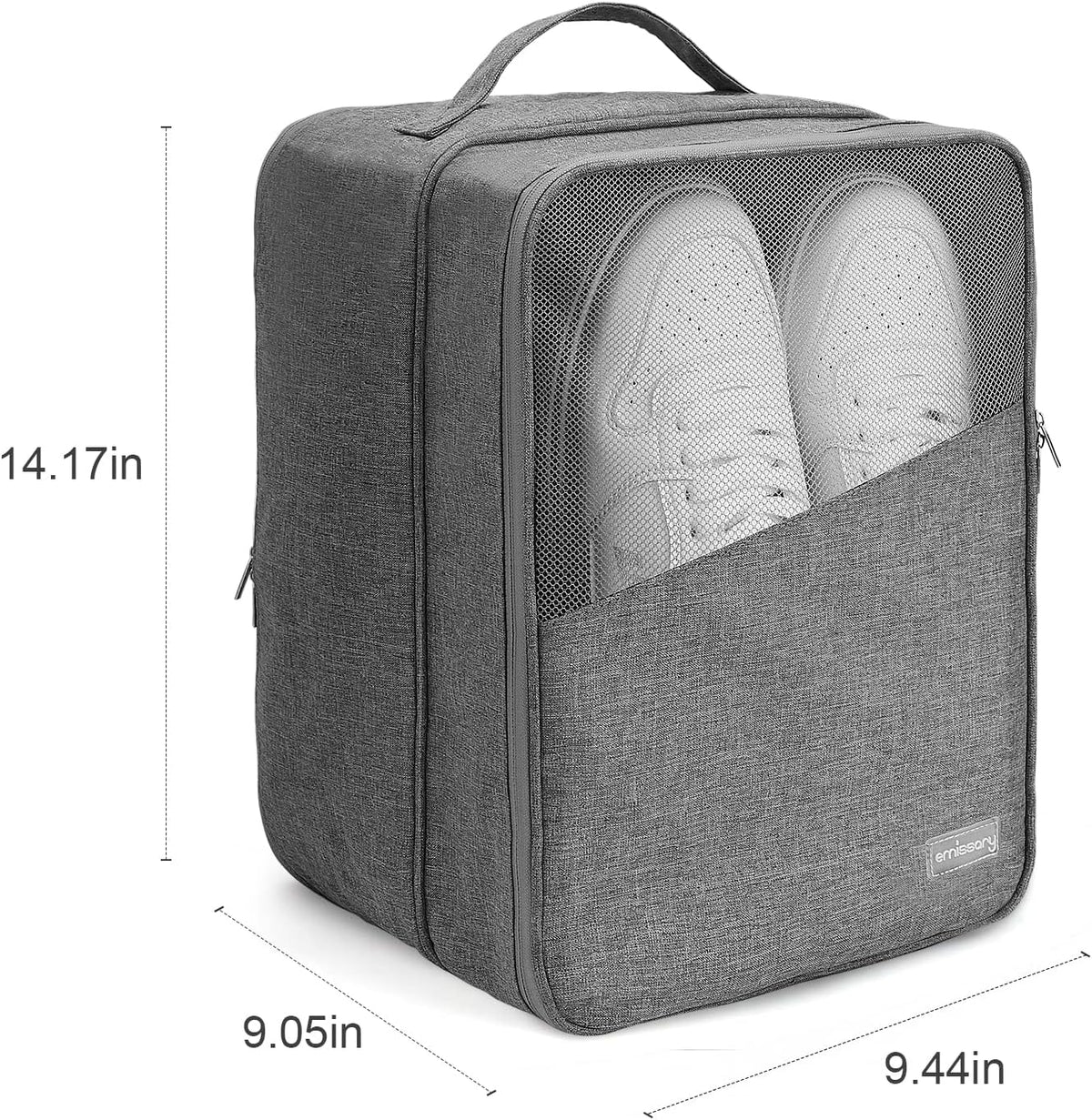 Travel Shoe Bag, Holds 3 Pairs of Shoes, Waterproof - Grey | Holds 3 pairs, waterproof rip-stop, breathable mesh + zip pocket; travel shoe bag for gym, golf & weekends