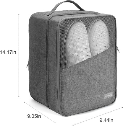 Travel Shoe Bag, Holds 3 Pairs of Shoes, Waterproof - Grey | Holds 3 pairs, waterproof rip-stop, breathable mesh + zip pocket; travel shoe bag for gym, golf & weekends
