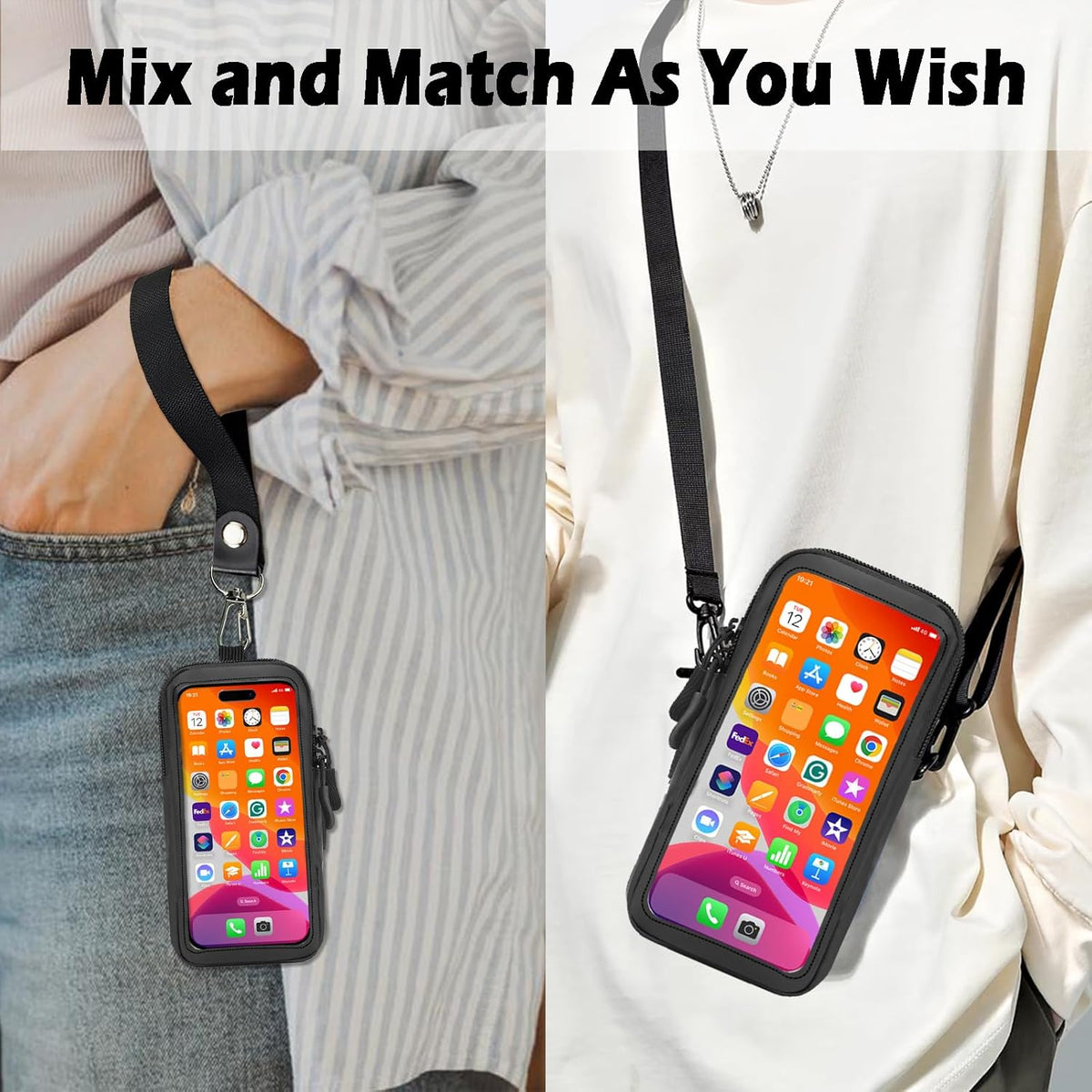 Clear Phone Purse Crossbody with Adjustable Strap, Cell Phone Pouch Around The Neck, Shoulder Holster with Wrist Strap, Small Crossbody Bags for Women Man Girl Boy